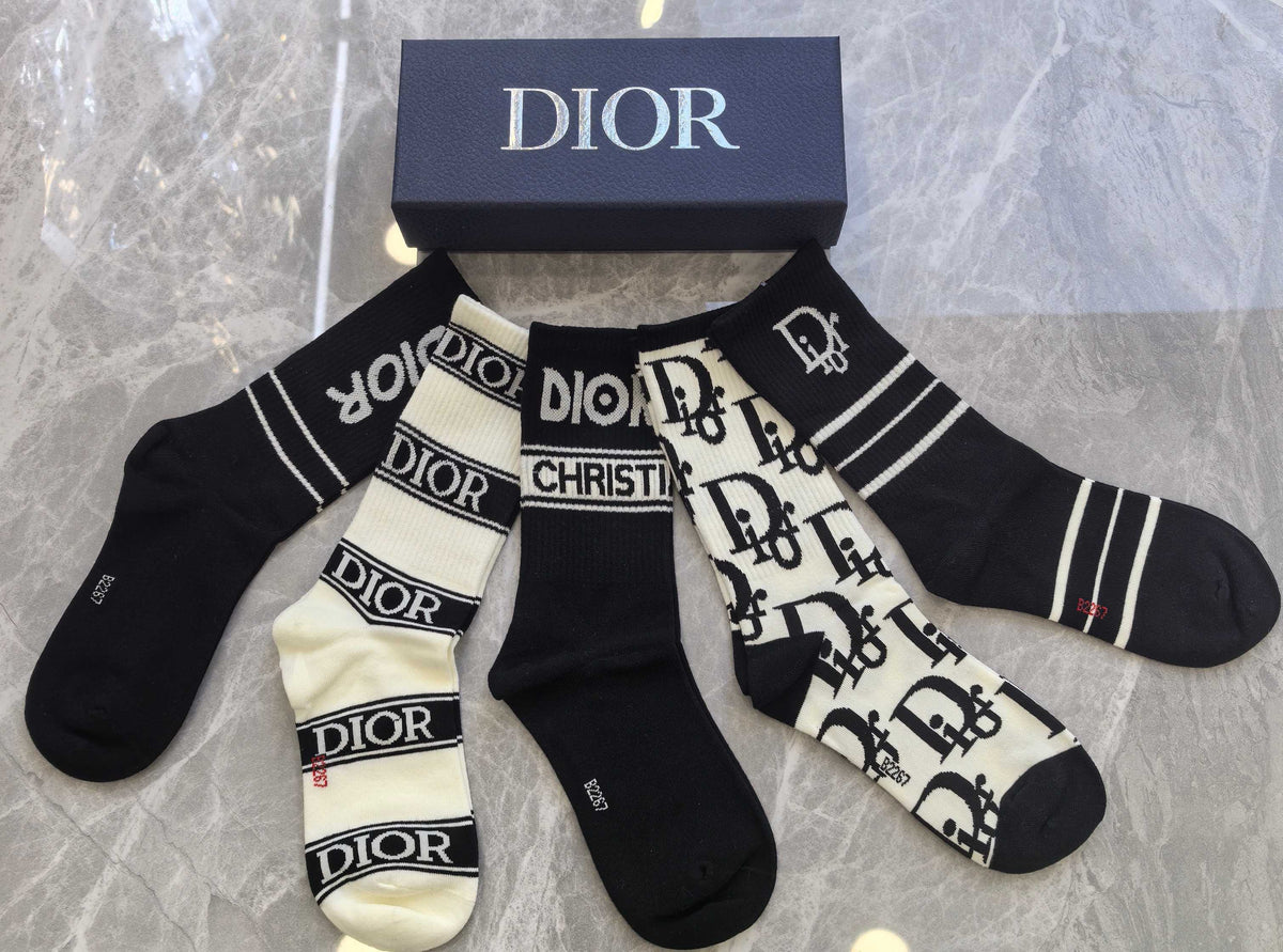 Dior Black White Mixed Graphic Panels Crew Socks, image 4