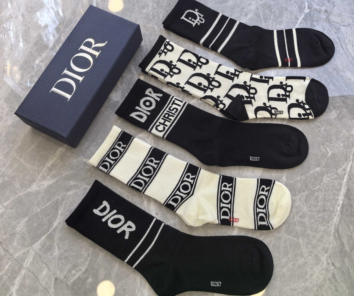 Dior Black White Mixed Graphic Panels Crew Socks, image 5