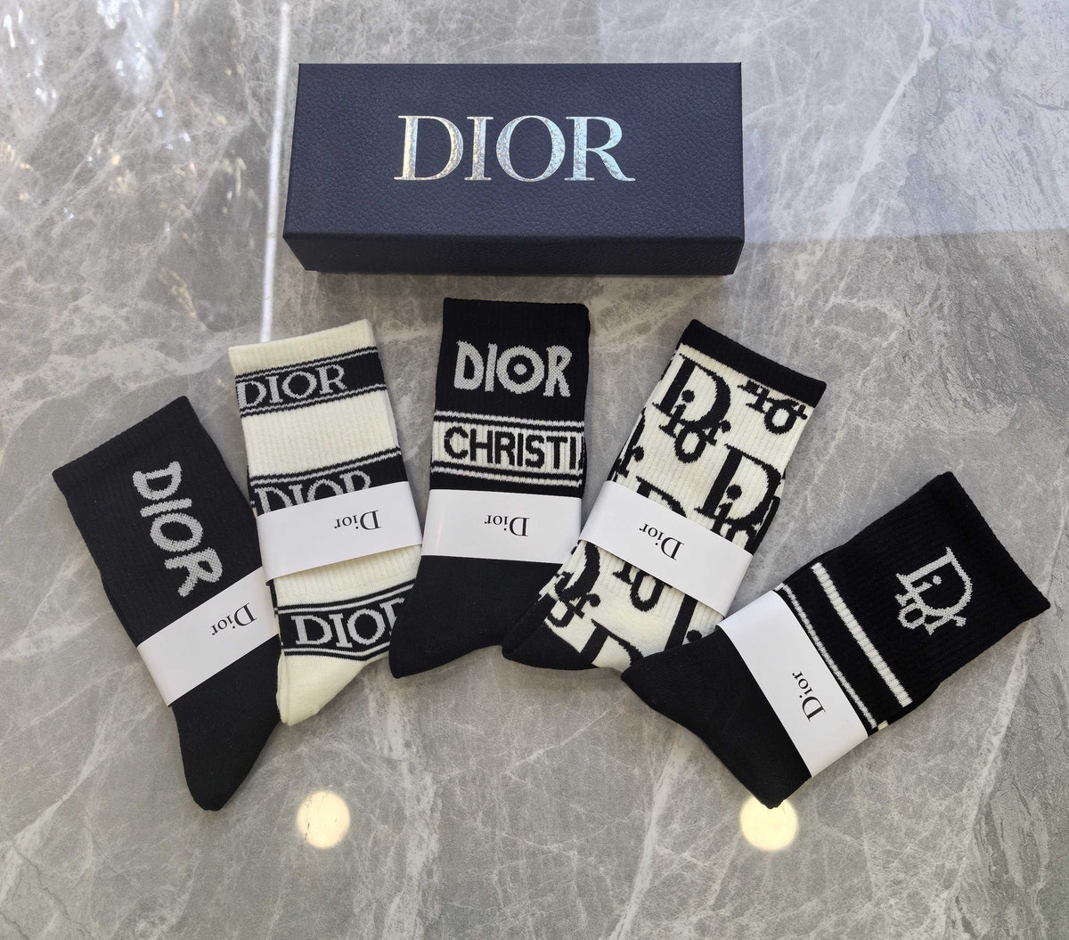 Dior Black White Mixed Graphic Panels Crew Socks, image 2
