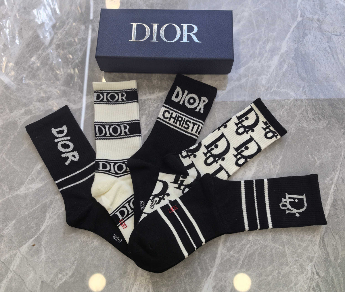 Dior Black White Mixed Graphic Panels Crew Socks, image 6