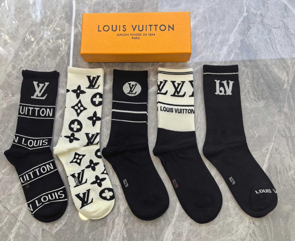 Louis Vuitton Black White Large Mixed Wordmarks Crew Socks, image 3