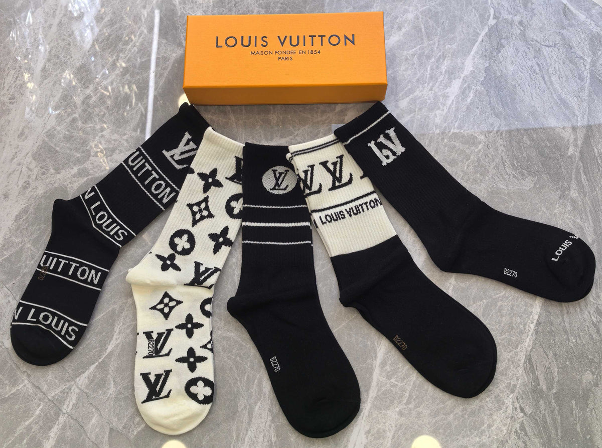 Louis Vuitton Black White Large Mixed Wordmarks Crew Socks, image 4