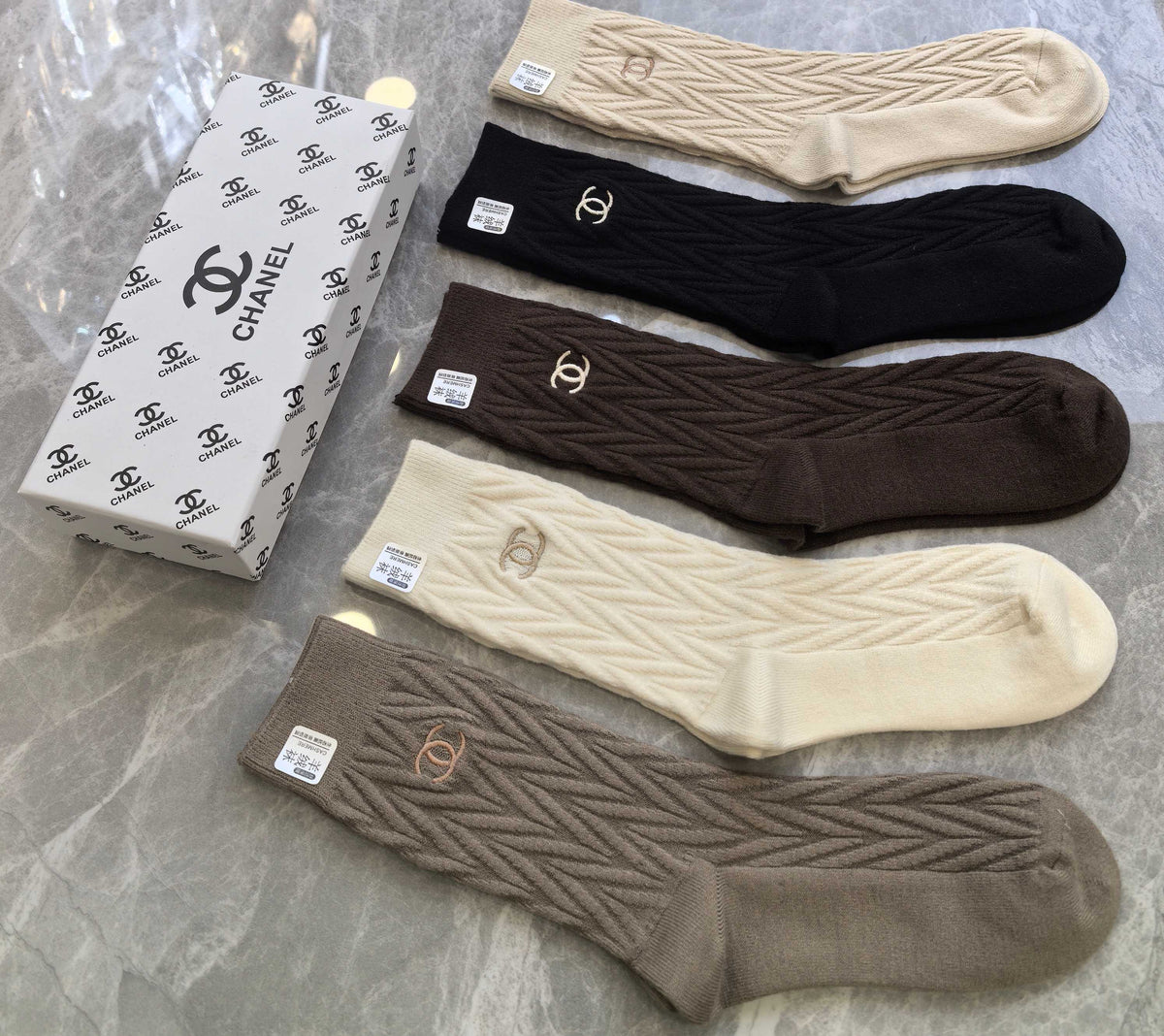 CHANEL Diamond Knit Emblem Crew Socks, gallery image 5