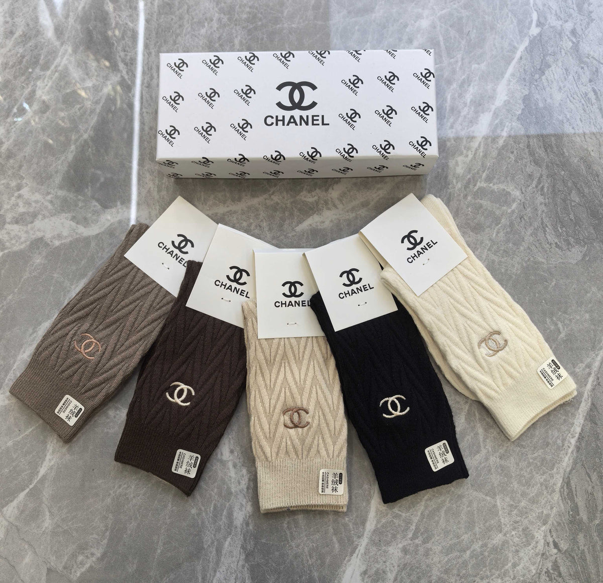 CHANEL Diamond Knit Emblem Crew Socks, gallery image 2