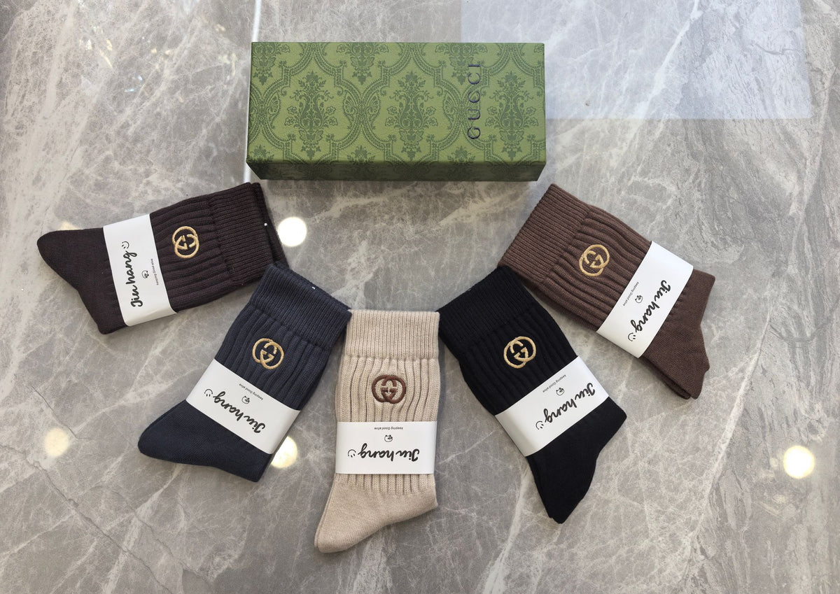 Gucci Brown Cream Black Wide Wordmark Bands Crew Socks, image 2