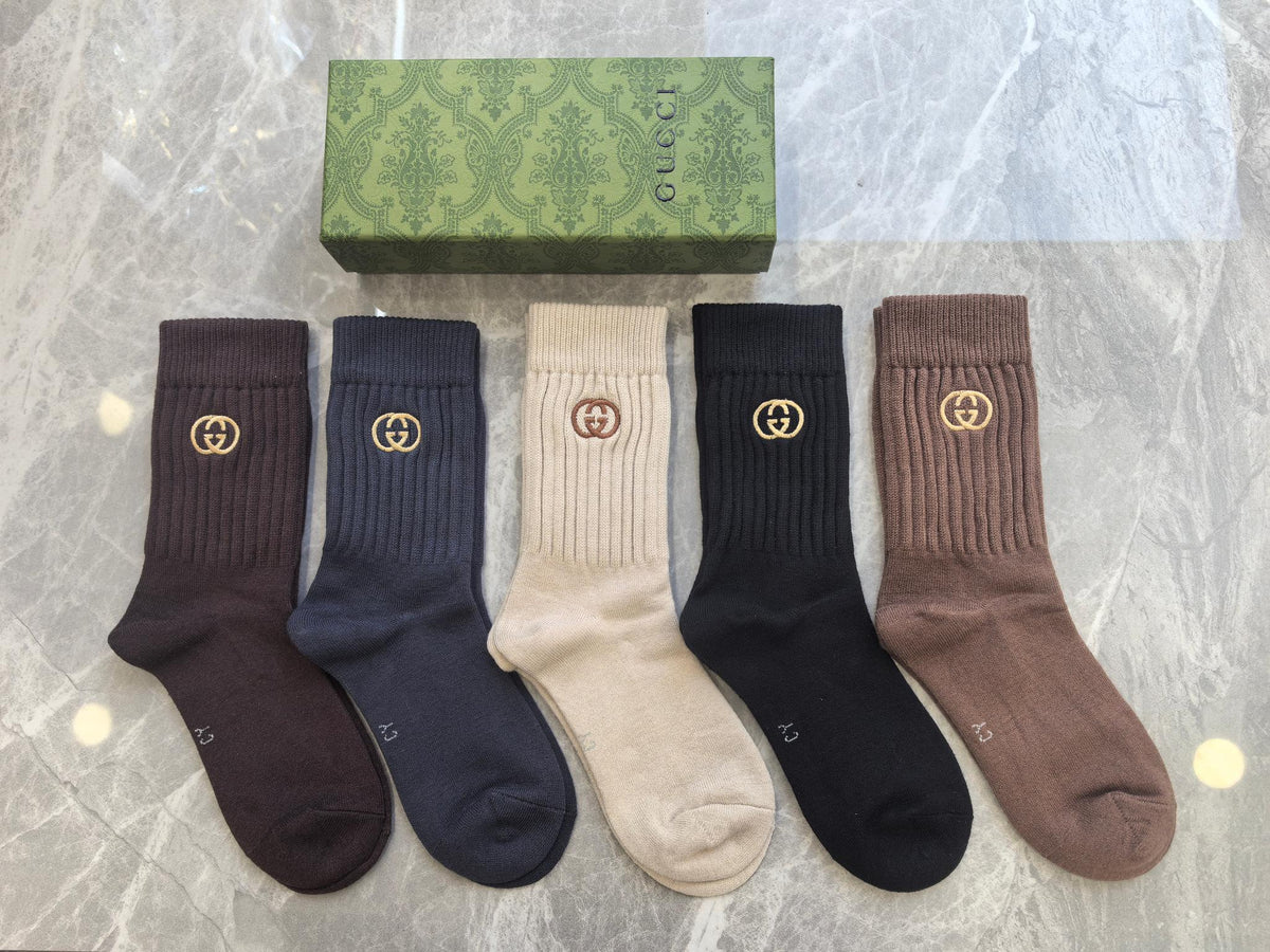 Gucci Brown Cream Black Wide Wordmark Bands Crew Socks, image 3