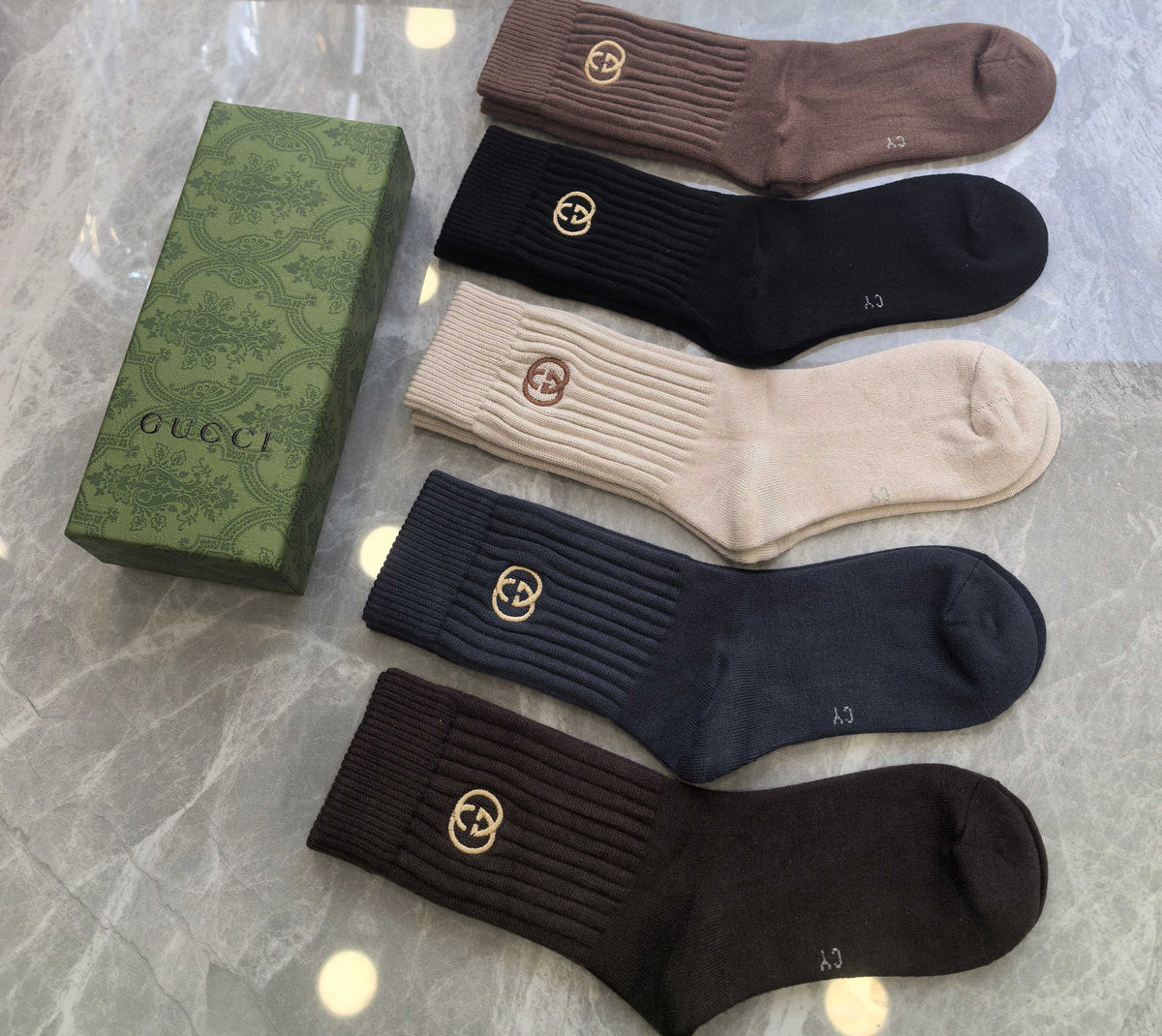 Gucci Brown Cream Black Wide Wordmark Bands Crew Socks, image 5