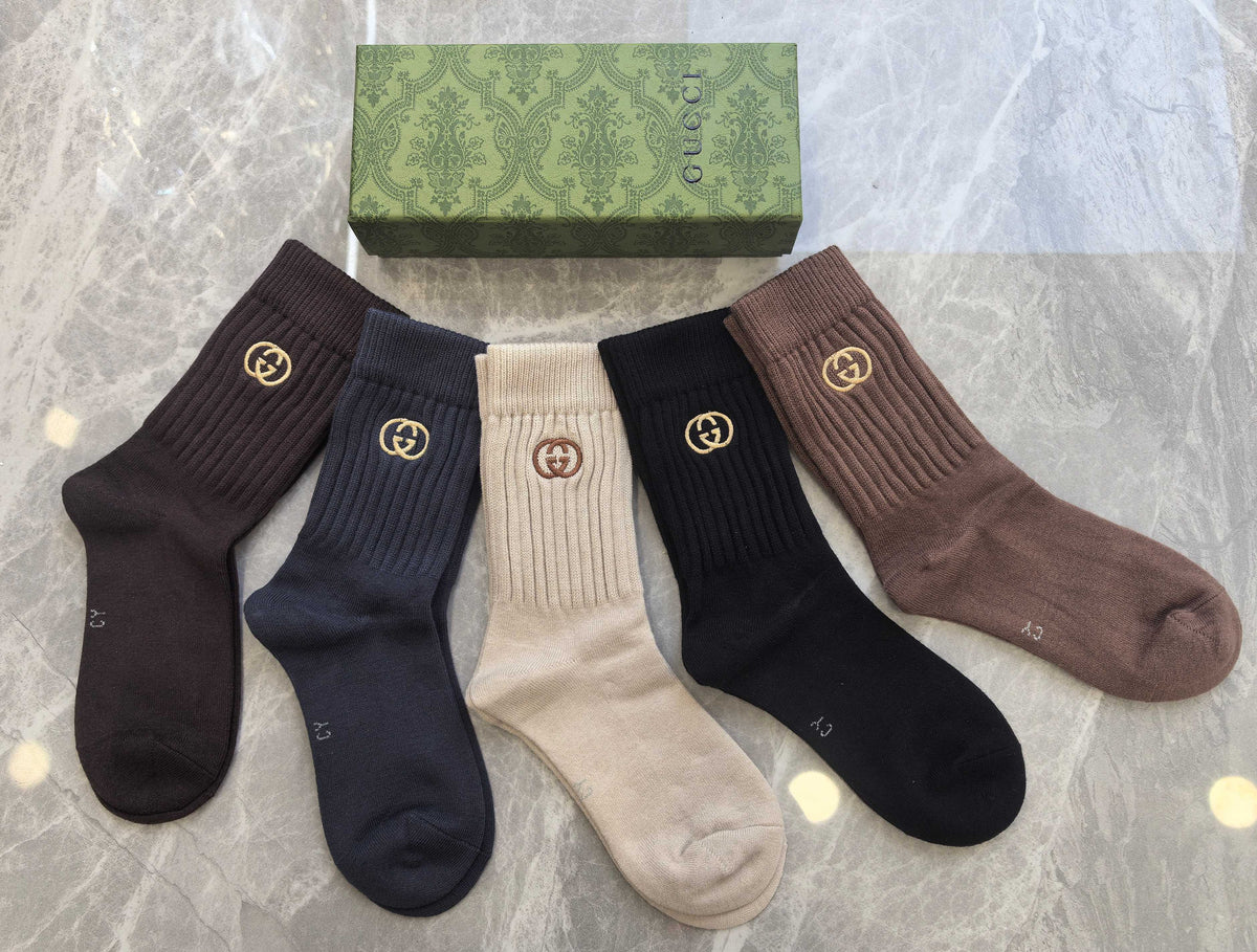 Gucci Brown Cream Black Wide Wordmark Bands Crew Socks, image 4