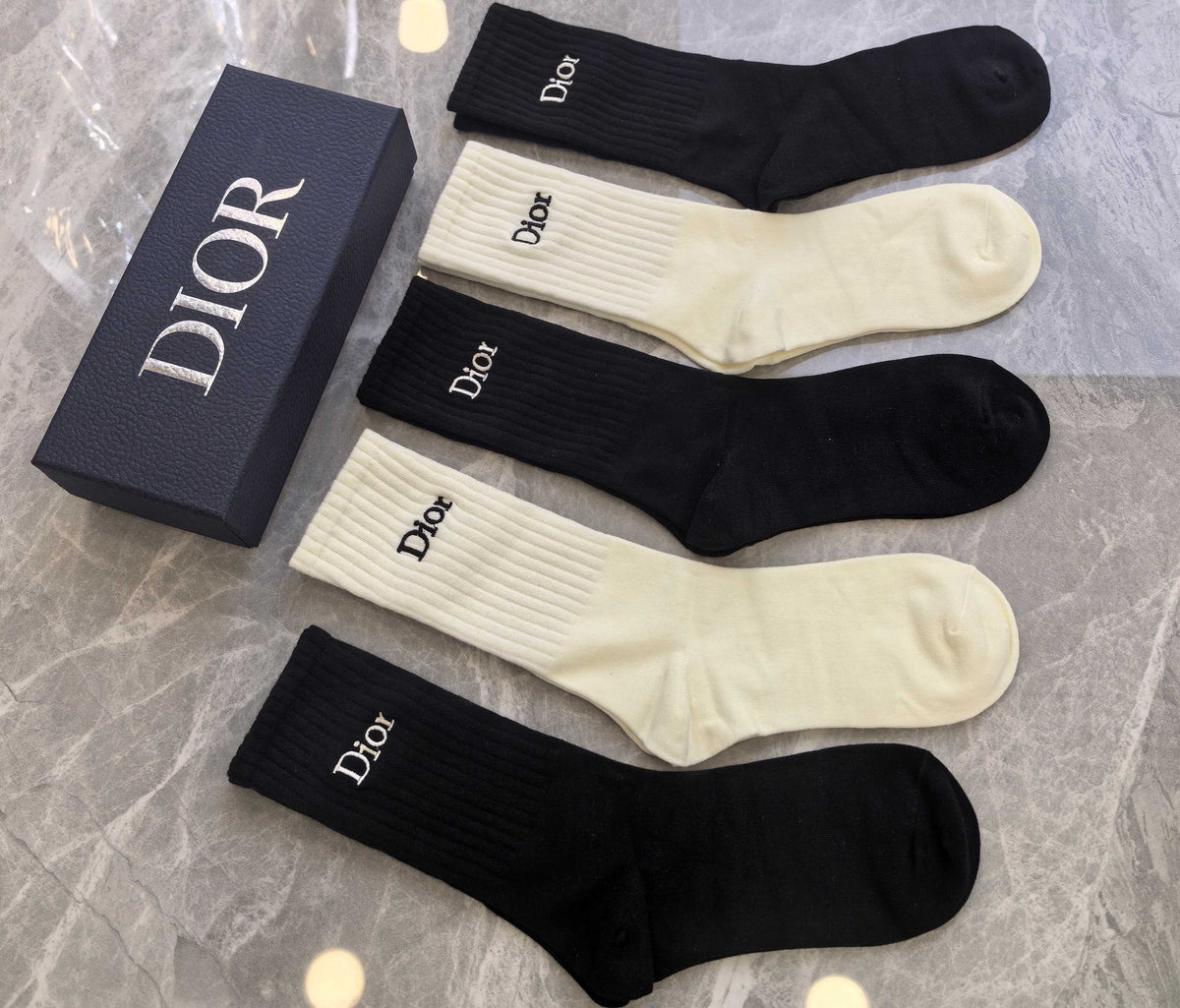 Dior Black Cream Small Cuff Letters Crew Socks, image 4