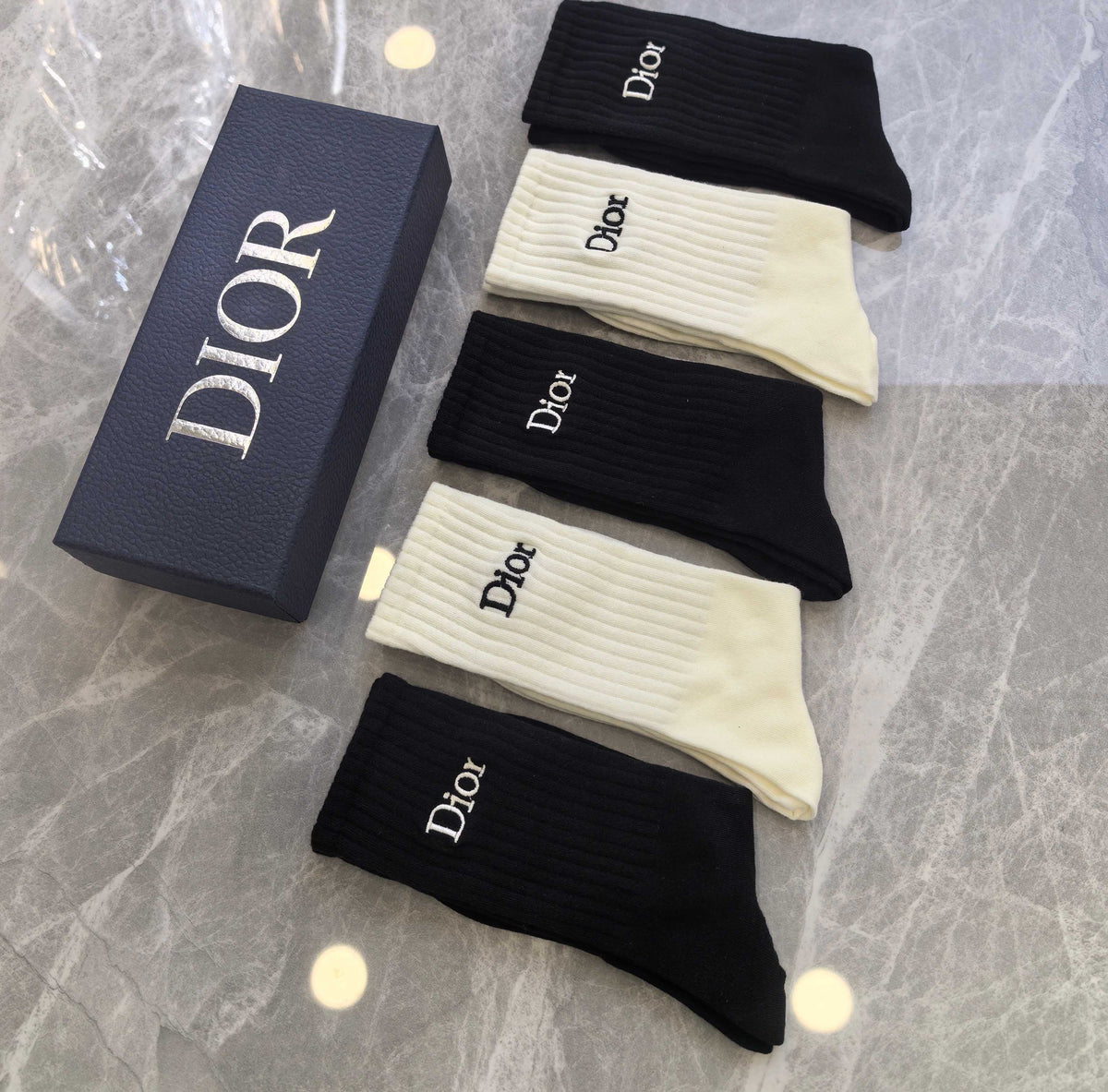 Dior Black Cream Small Cuff Letters Crew Socks, image 5