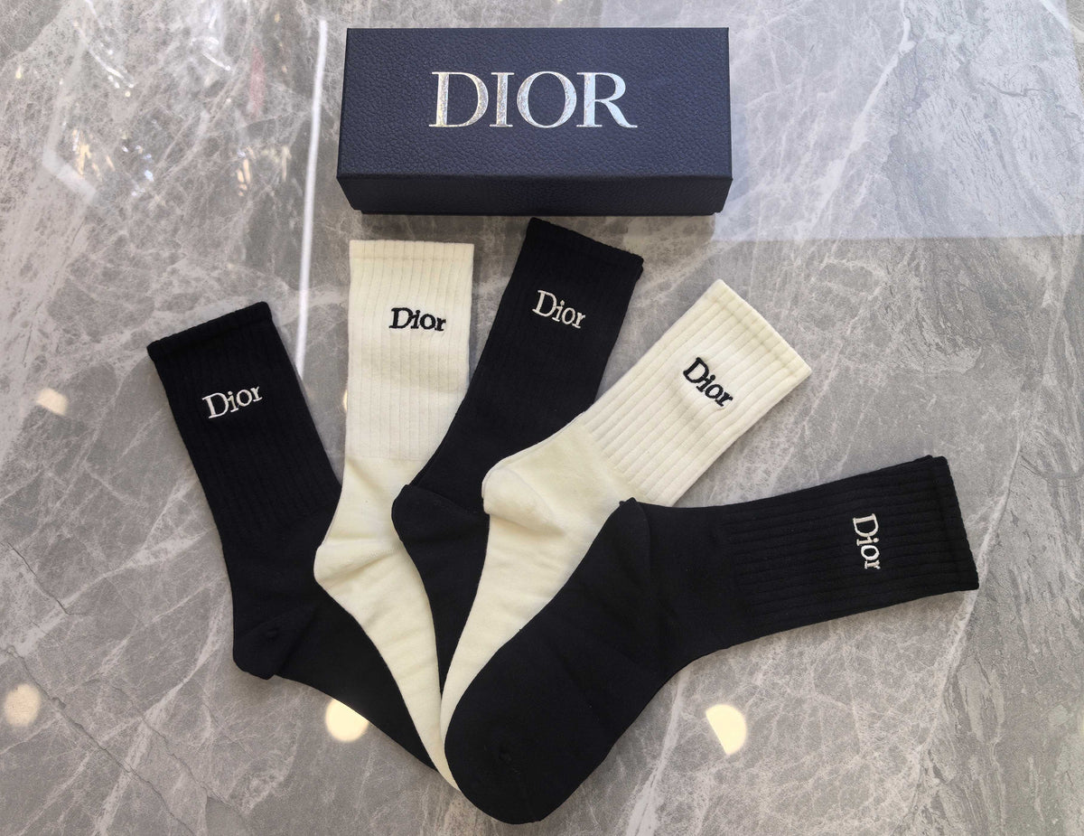 Dior Black Cream Small Cuff Letters Crew Socks, image 3