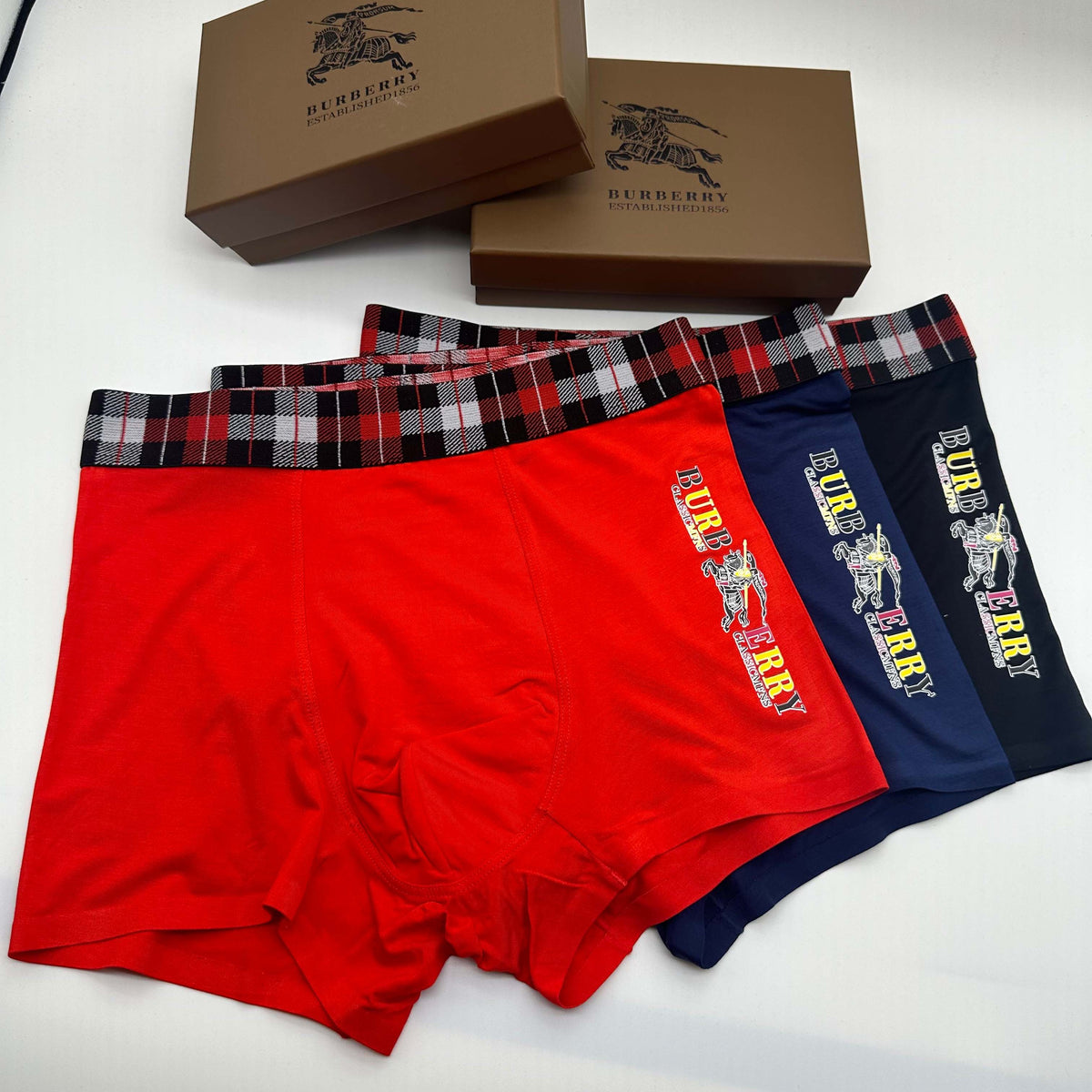 Burberry Teal Blue Yellow Check Waist Side Text Boxer Briefs, image 2