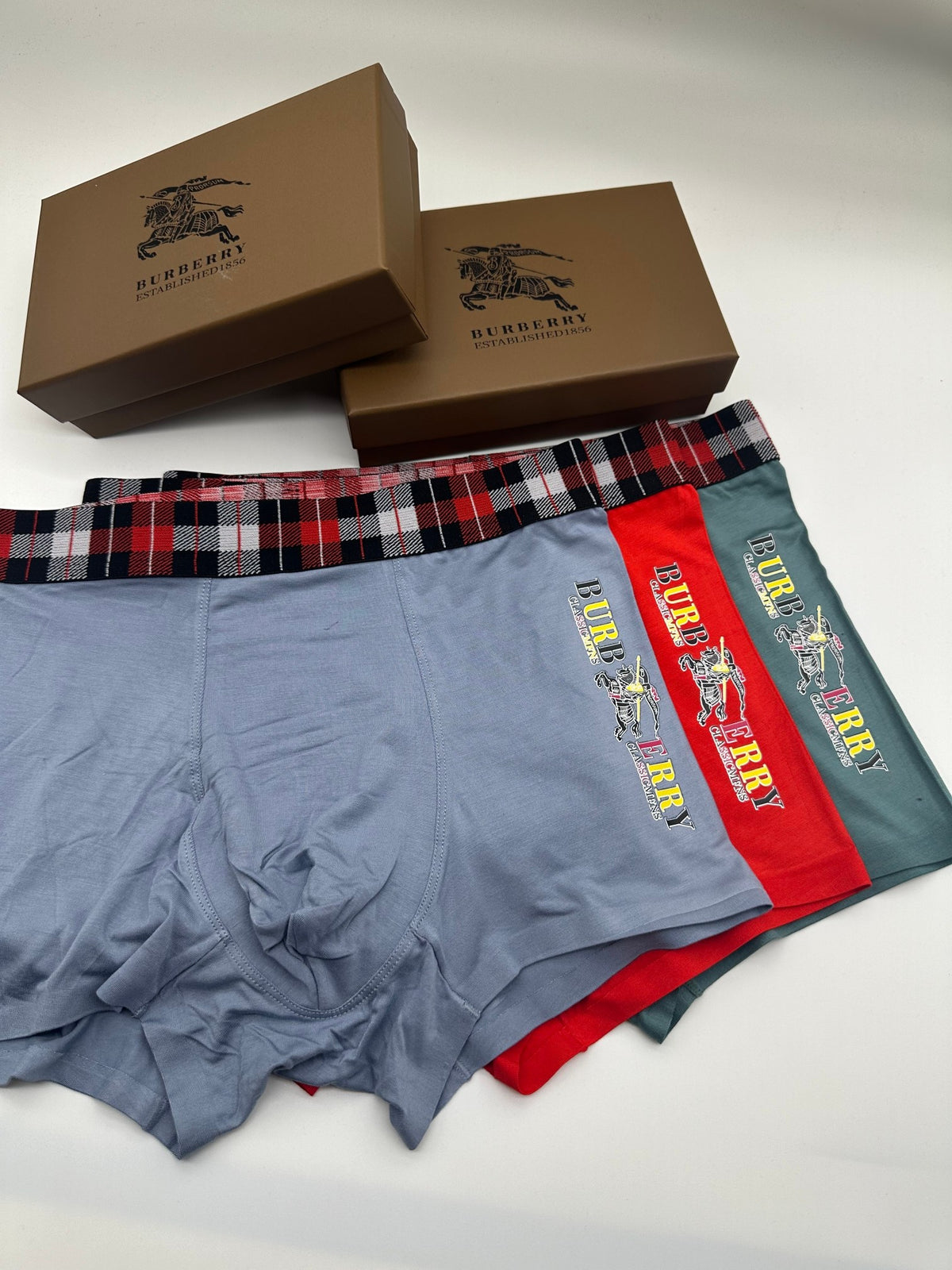 Burberry Teal Blue Yellow Check Waist Side Text Boxer Briefs, image 3
