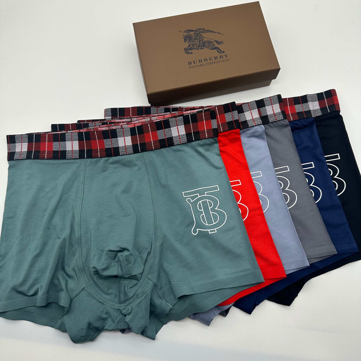 Burberry Grey Teal Black Red Check Waist Boxer Briefs, image 3