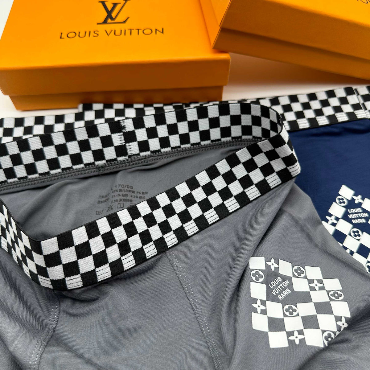 Louis Vuitton Blue Grey Checker Waist Flower Boxer Briefs, image 3