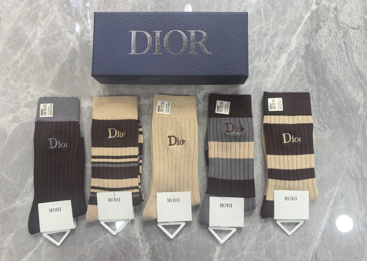 Dior Earthy Broad Stripe Cuff Panels Crew Socks, image 2