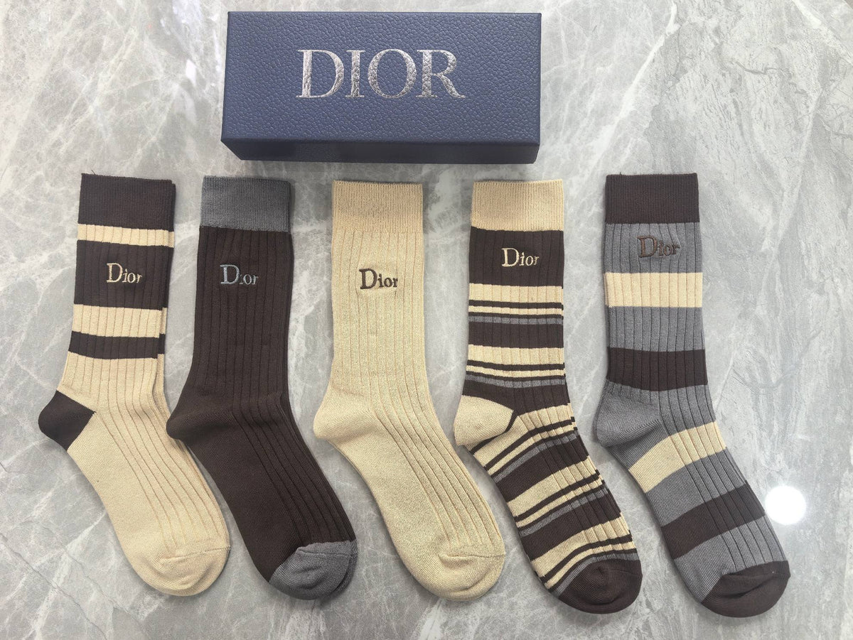 Dior Earthy Broad Stripe Cuff Panels Crew Socks, image 3