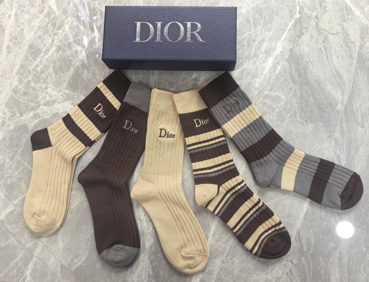 Dior Earthy Broad Stripe Cuff Panels Crew Socks, image 4