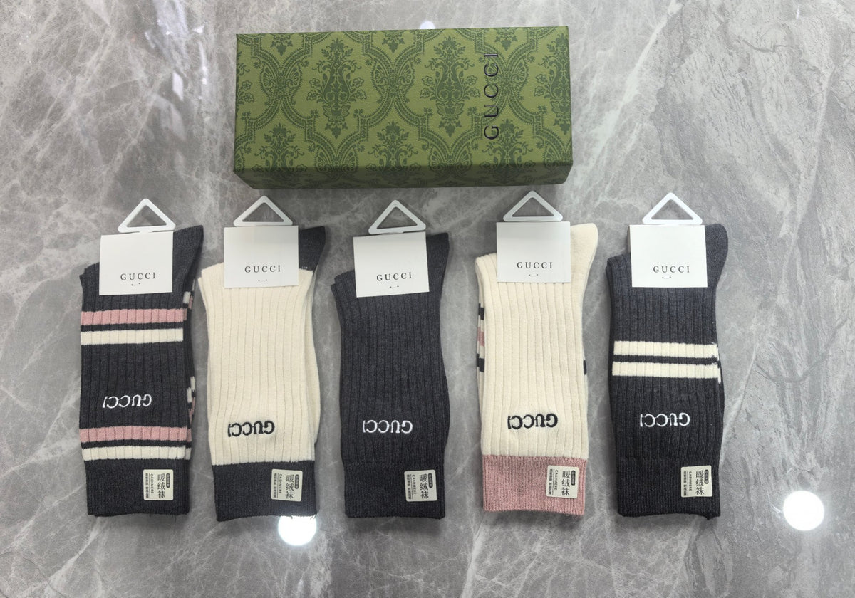 Gucci Neutral Vertical Wordmark Blocks Crew Socks, image 1