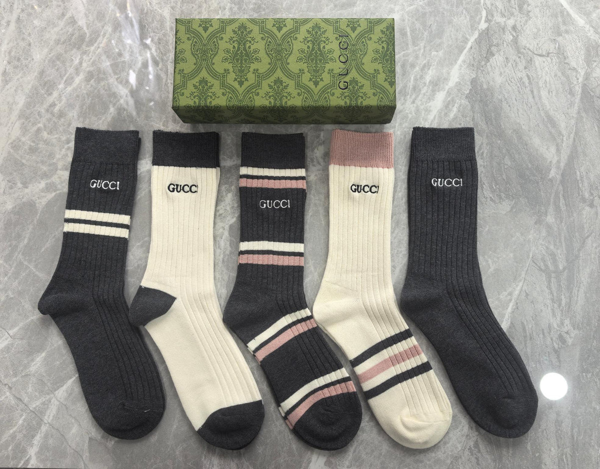 Gucci Neutral Vertical Wordmark Blocks Crew Socks, image 3