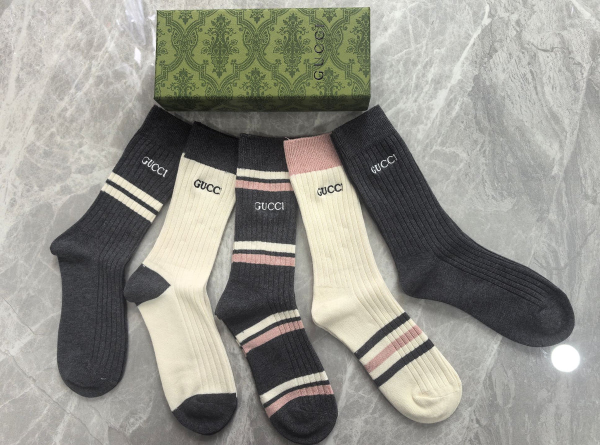 Gucci Neutral Vertical Wordmark Blocks Crew Socks, image 4