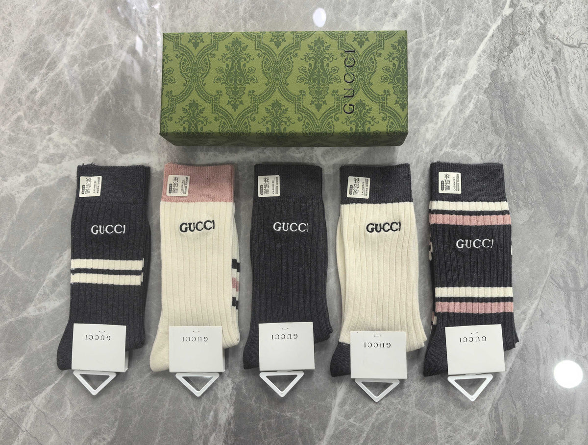 Gucci Neutral Vertical Wordmark Blocks Crew Socks, image 2