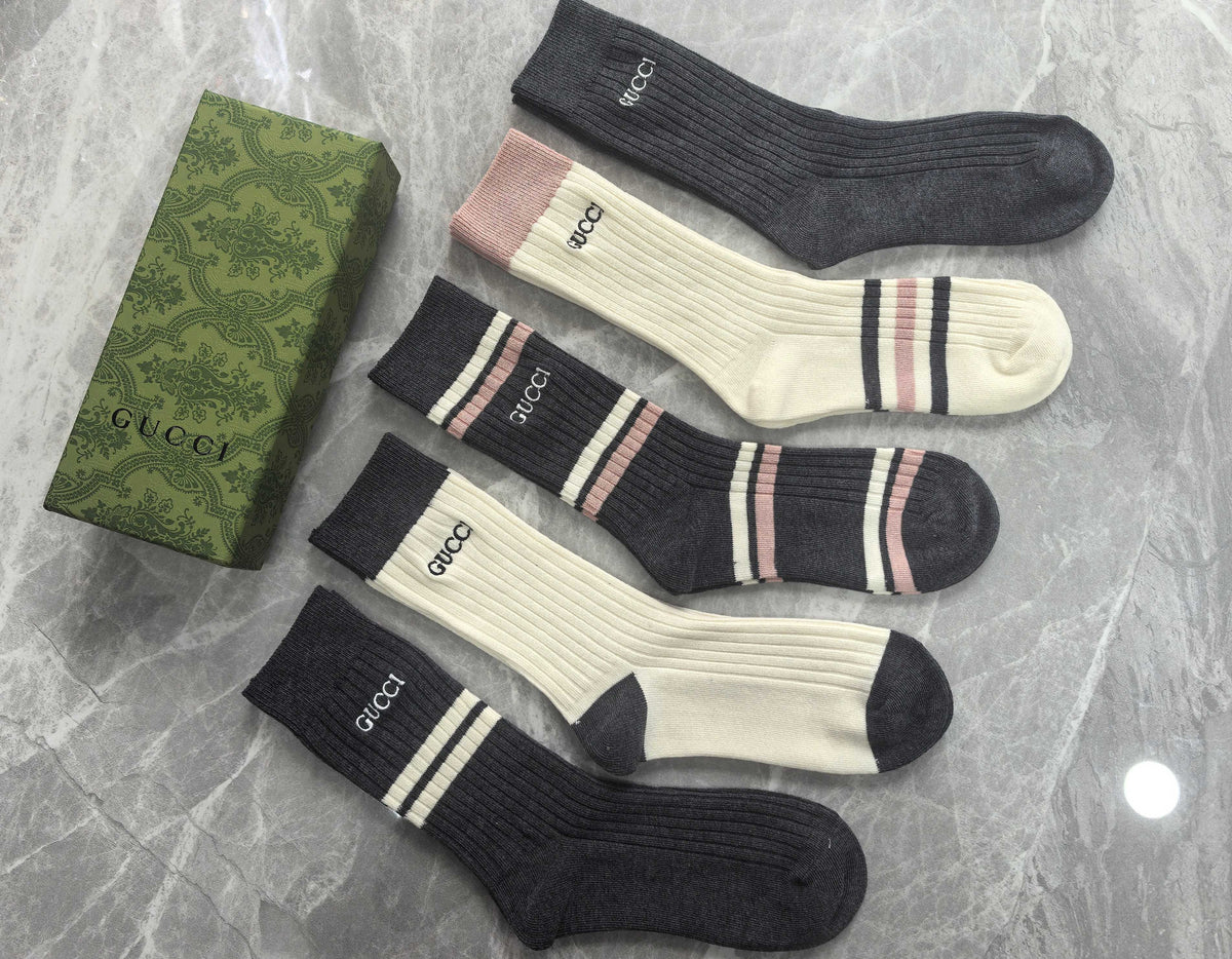 Gucci Neutral Vertical Wordmark Blocks Crew Socks, image 5