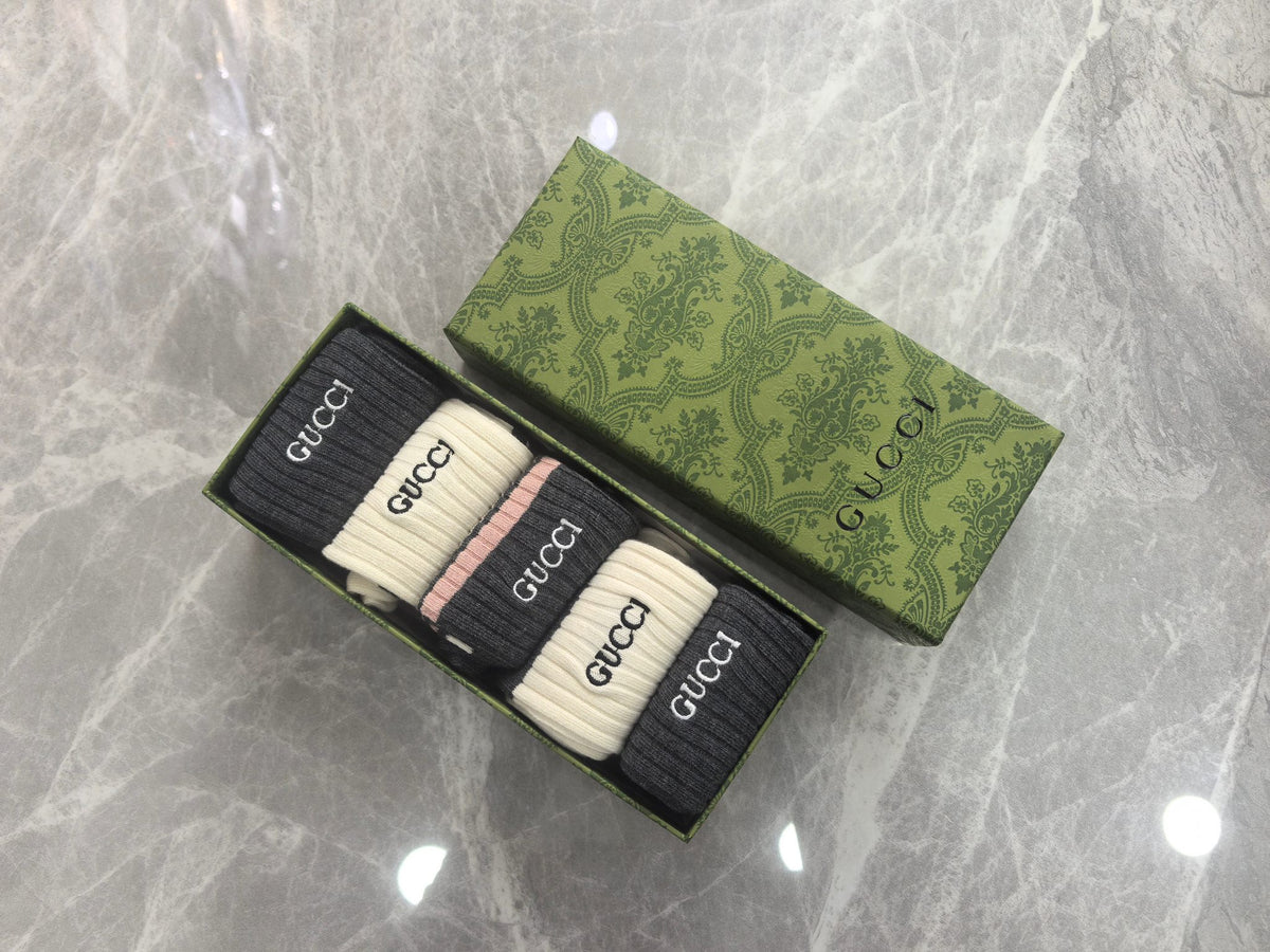 Gucci Neutral Vertical Wordmark Blocks Crew Socks, image 6