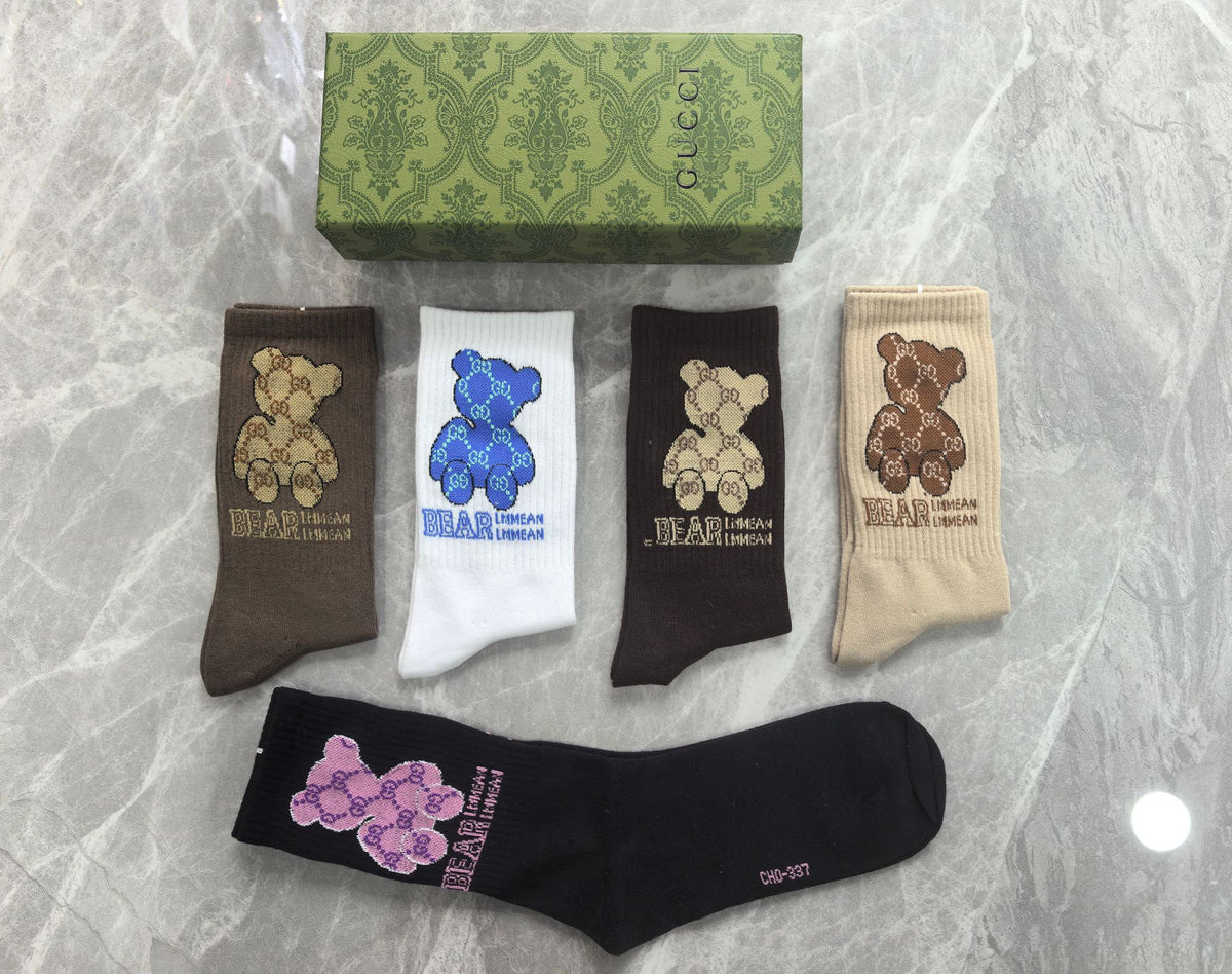 Gucci Black Brown White Cartoon Motifs Crew Socks, image 4