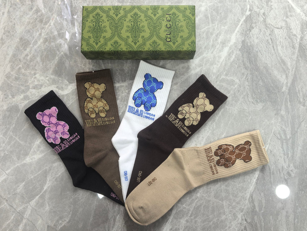 Gucci Black Brown White Cartoon Motifs Crew Socks, image 2