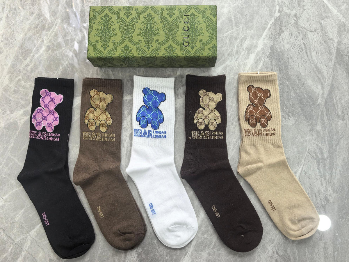 Gucci Black Brown White Cartoon Motifs Crew Socks, image 3