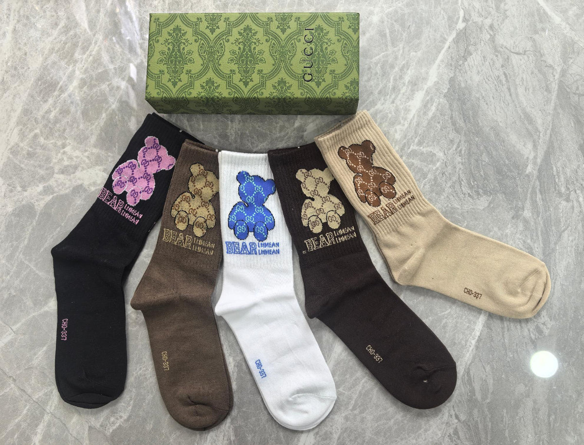 Gucci Black Brown White Cartoon Motifs Crew Socks, image 1