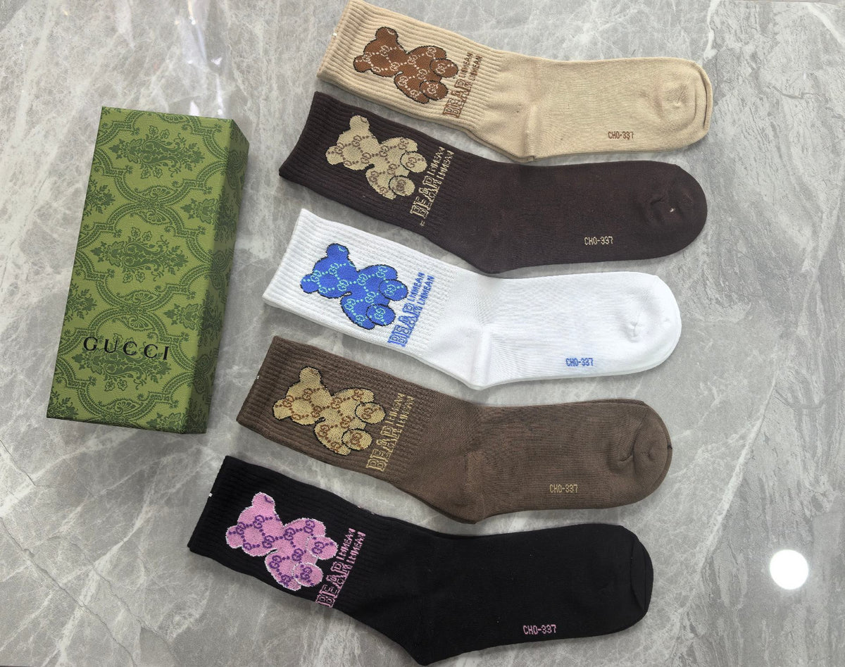 Gucci Black Brown White Cartoon Motifs Crew Socks, image 5