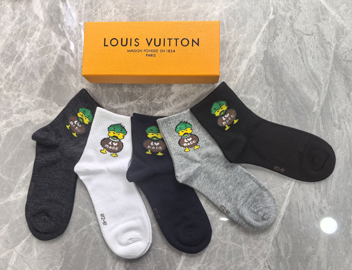 Louis Vuitton Grey Black White Small Character Crew Socks, image 2