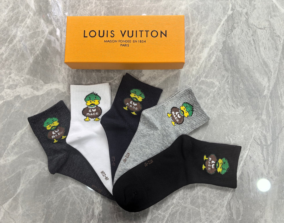 Louis Vuitton Grey Black White Small Character Crew Socks, image 3