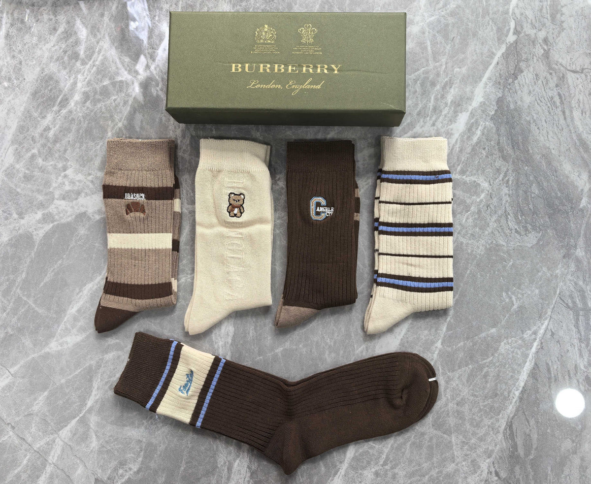 Burberry Boxed Brown Cream Small Letter Motifs Crew Socks, image 2