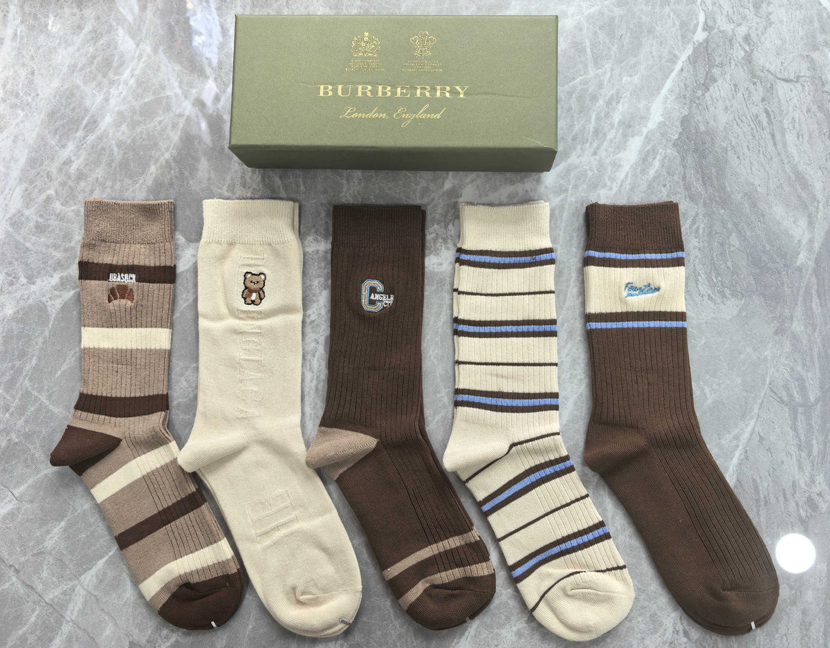 Burberry Boxed Brown Cream Small Letter Motifs Crew Socks, image 6