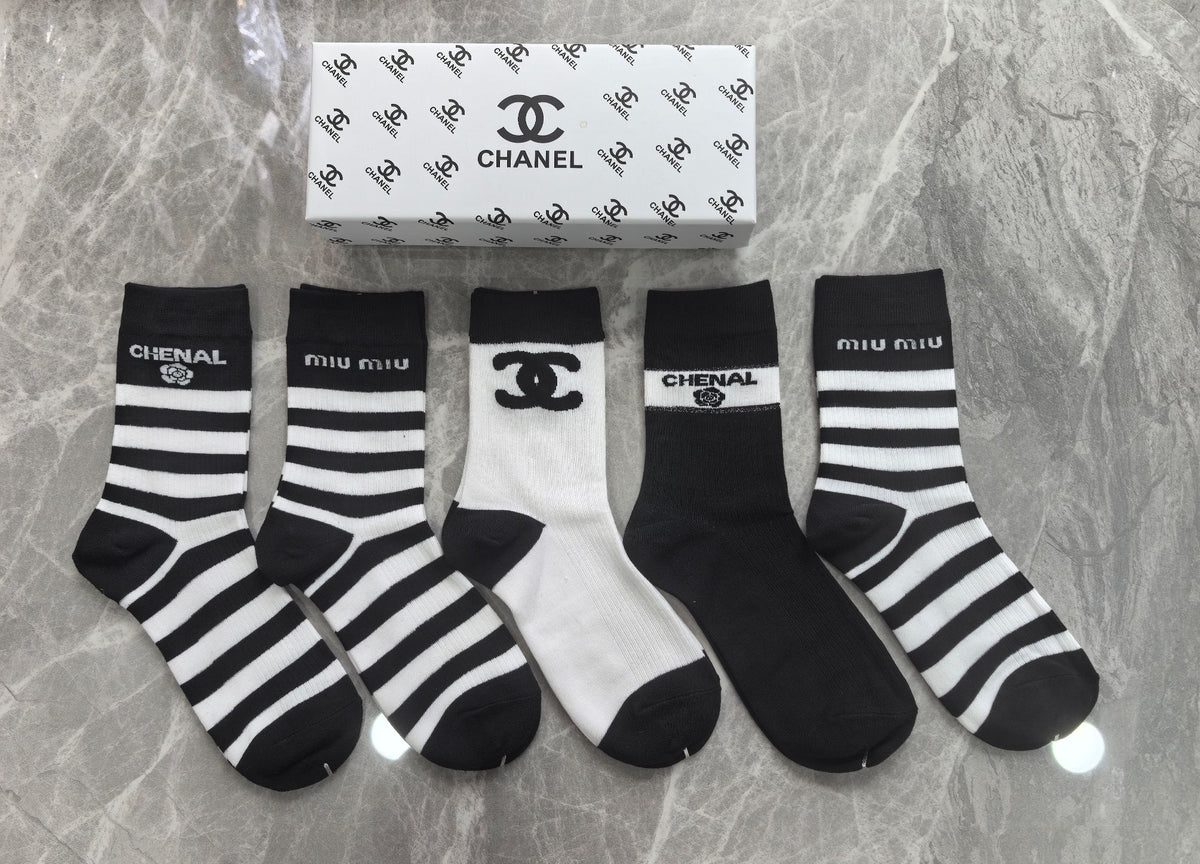 CHANEL Broad Stripe Graphic Crew Socks, gallery image 1