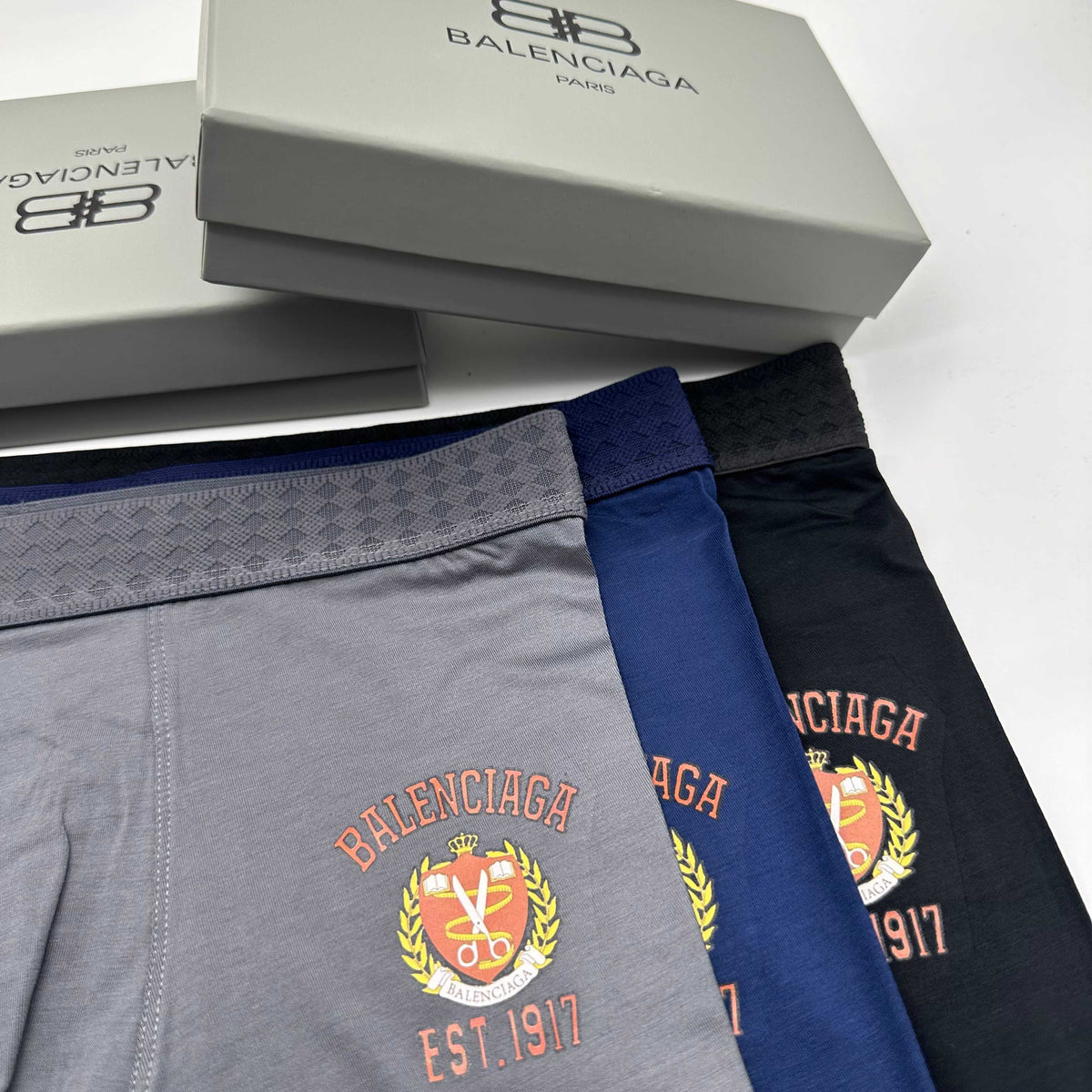 Balenciaga Grey Navy Yellow Shield Patch Boxer Briefs, image 2