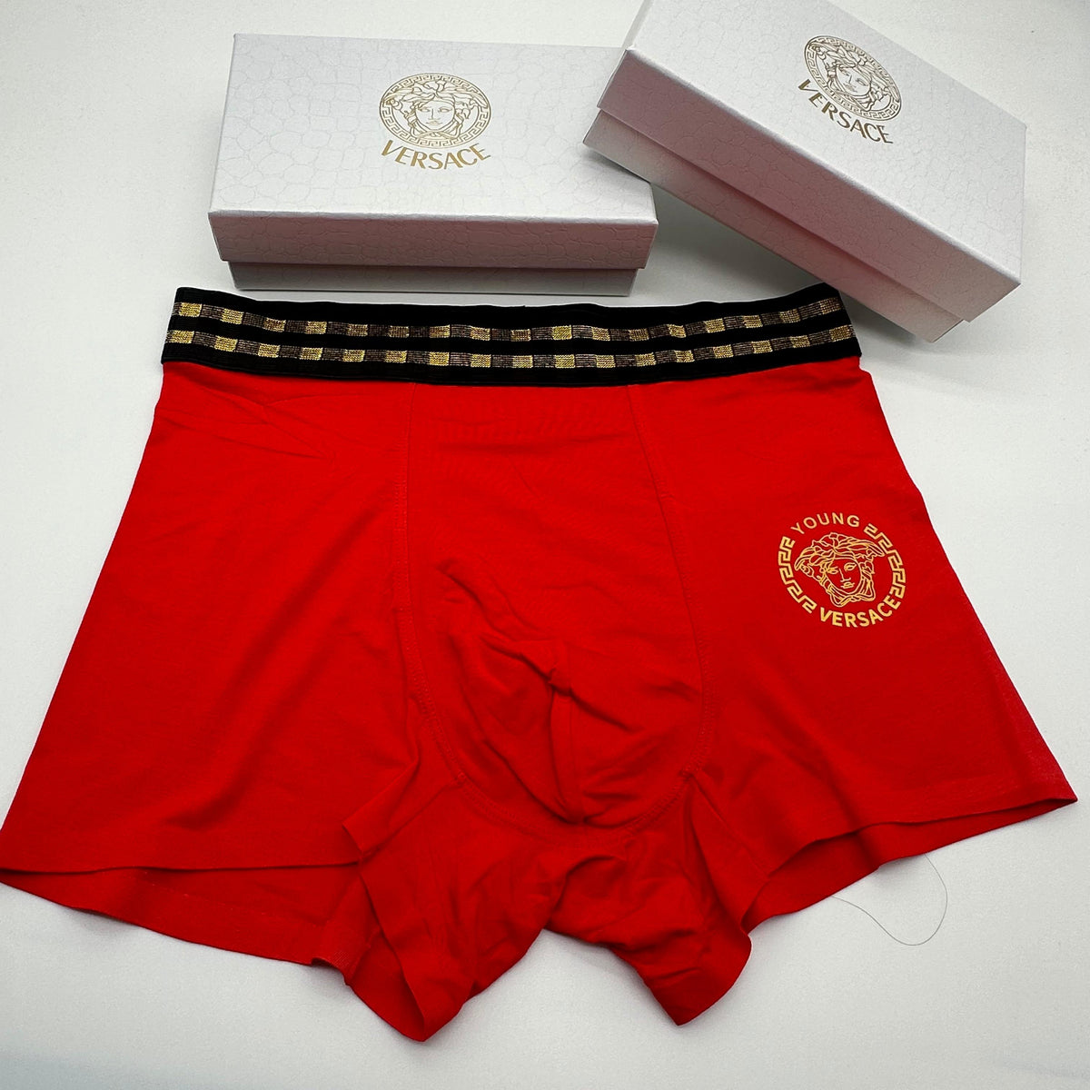 Versace Red Triple Gold Face Detail Boxer Briefs, image 3