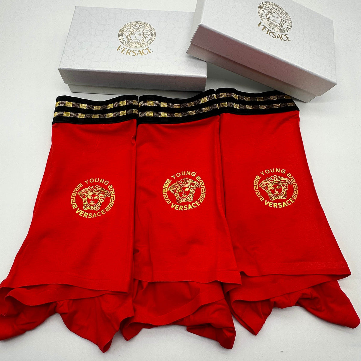 Versace Red Triple Gold Face Detail Boxer Briefs, image 5