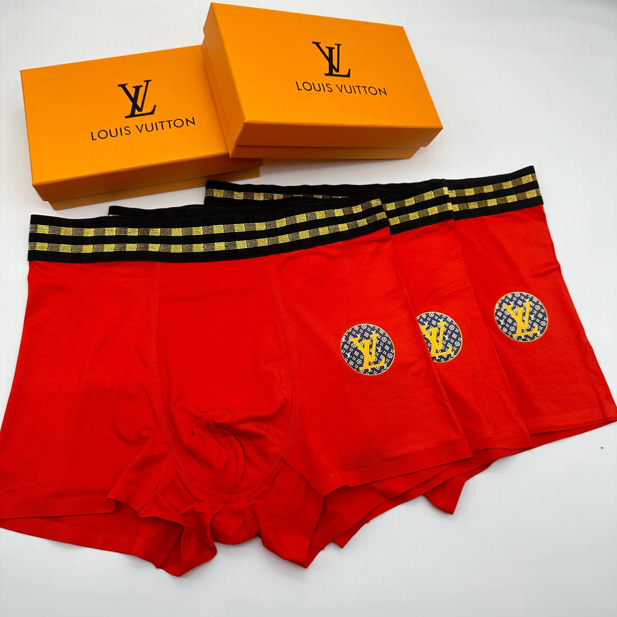 Louis Vuitton Red Gold Pattern Waist Medallions Boxer Briefs, image 1