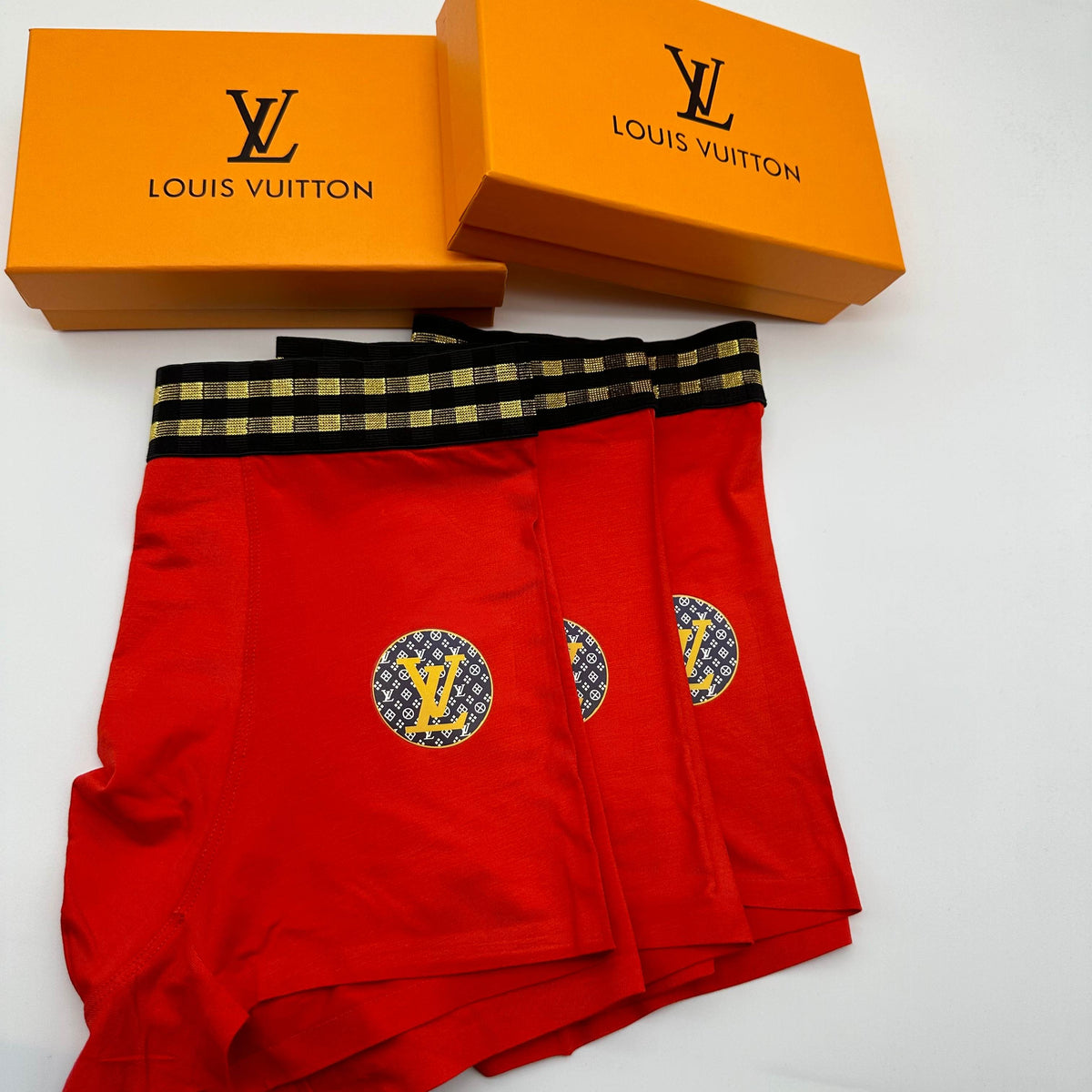 Louis Vuitton Red Gold Pattern Waist Medallions Boxer Briefs, image 2