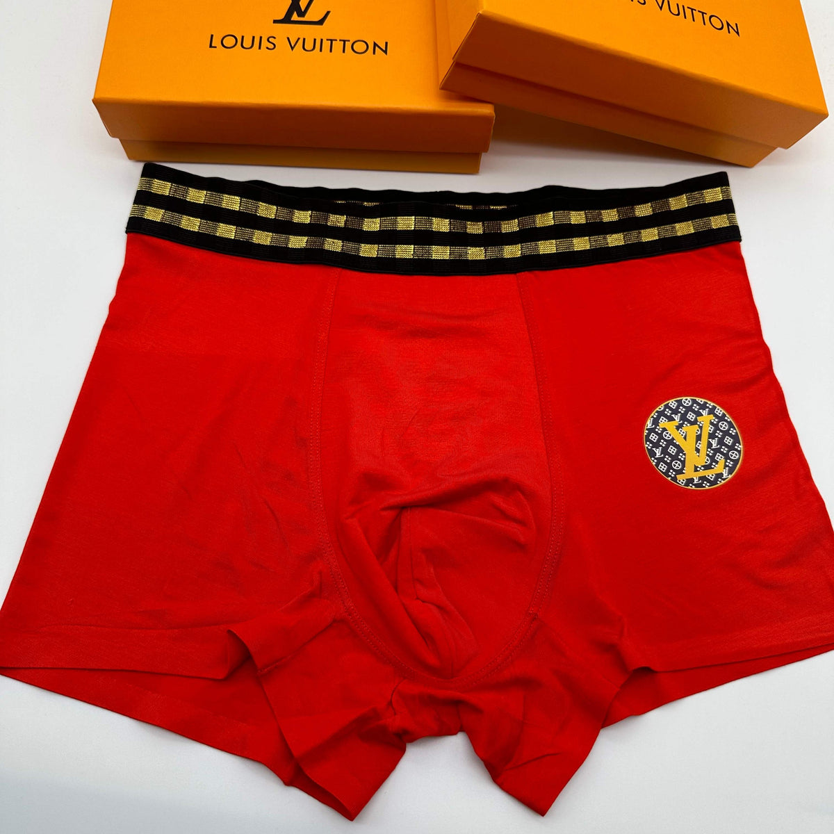 Louis Vuitton Red Gold Pattern Waist Medallions Boxer Briefs, image 4