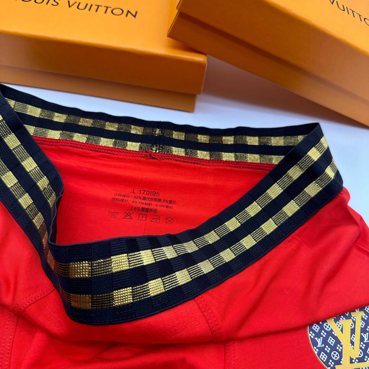 Louis Vuitton Red Gold Pattern Waist Medallions Boxer Briefs, image 5