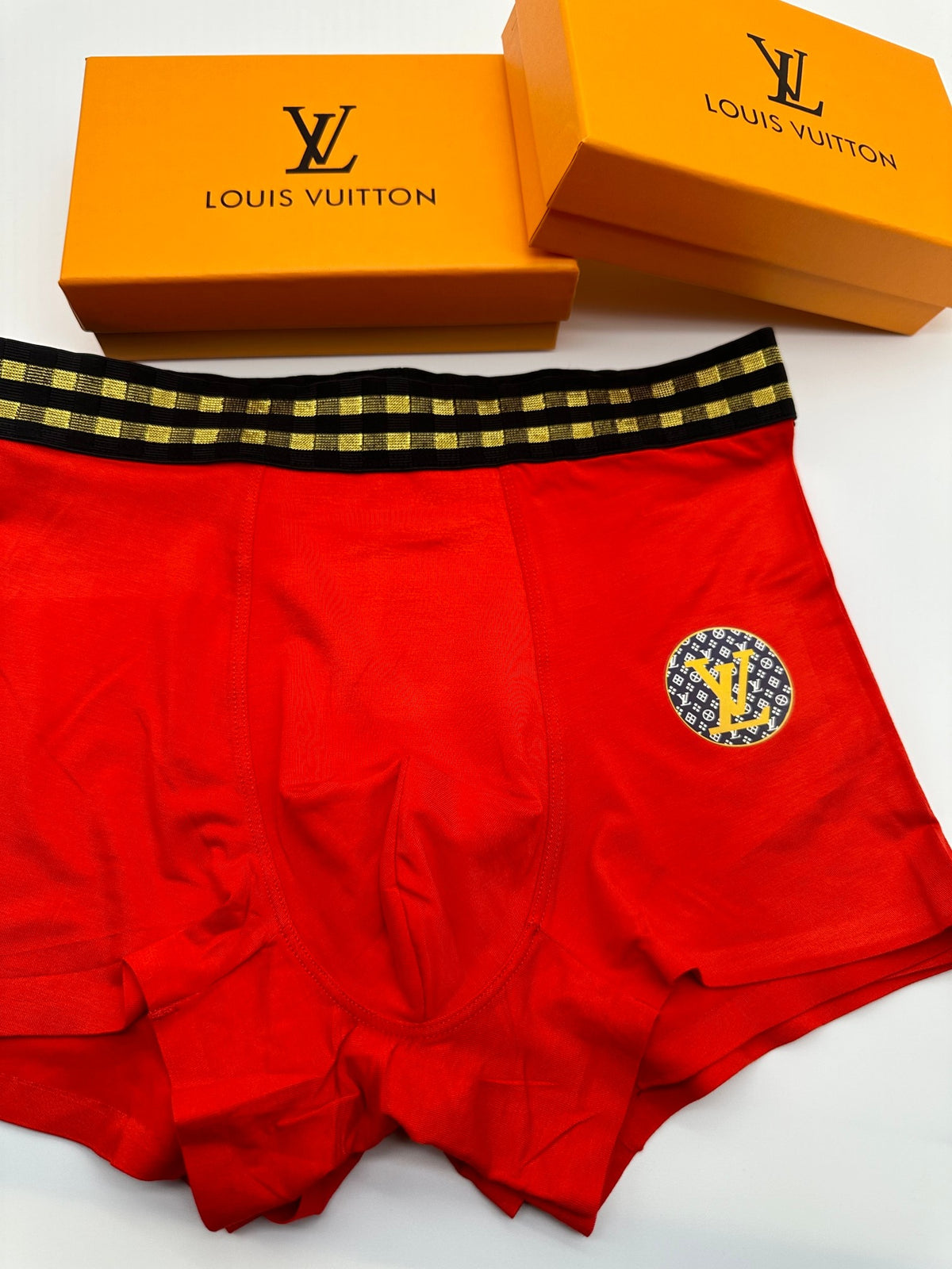 Louis Vuitton Red Gold Pattern Waist Medallions Boxer Briefs, image 3