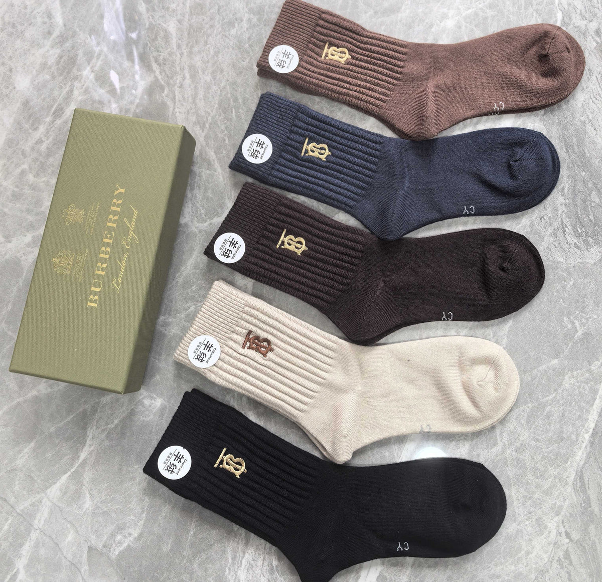 Burberry Folded Earthy Broad Stripe Cuffs Crew Socks, image 10