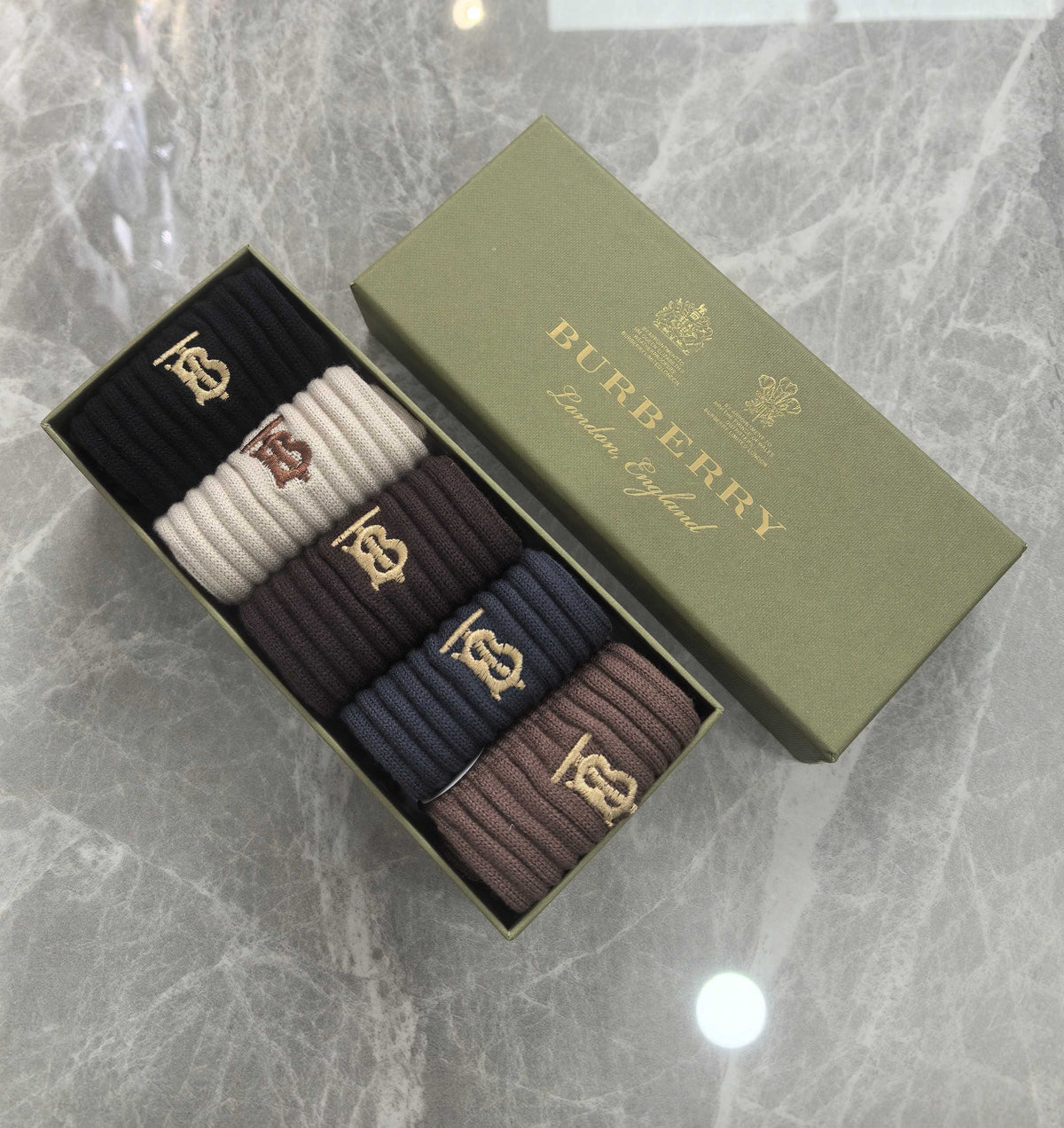 Burberry Folded Earthy Broad Stripe Cuffs Crew Socks, image 7