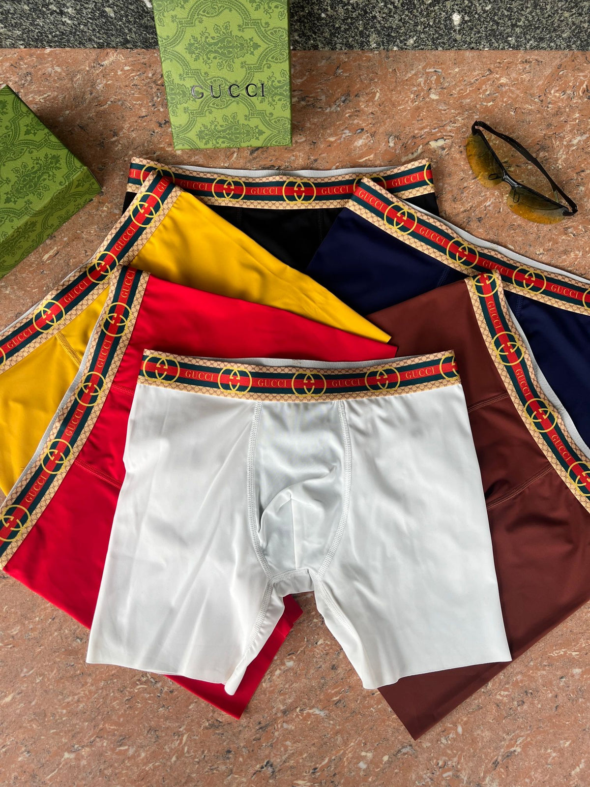 Gucci White Red Yellow Side Stripe Long-Leg Boxer Briefs, image 1