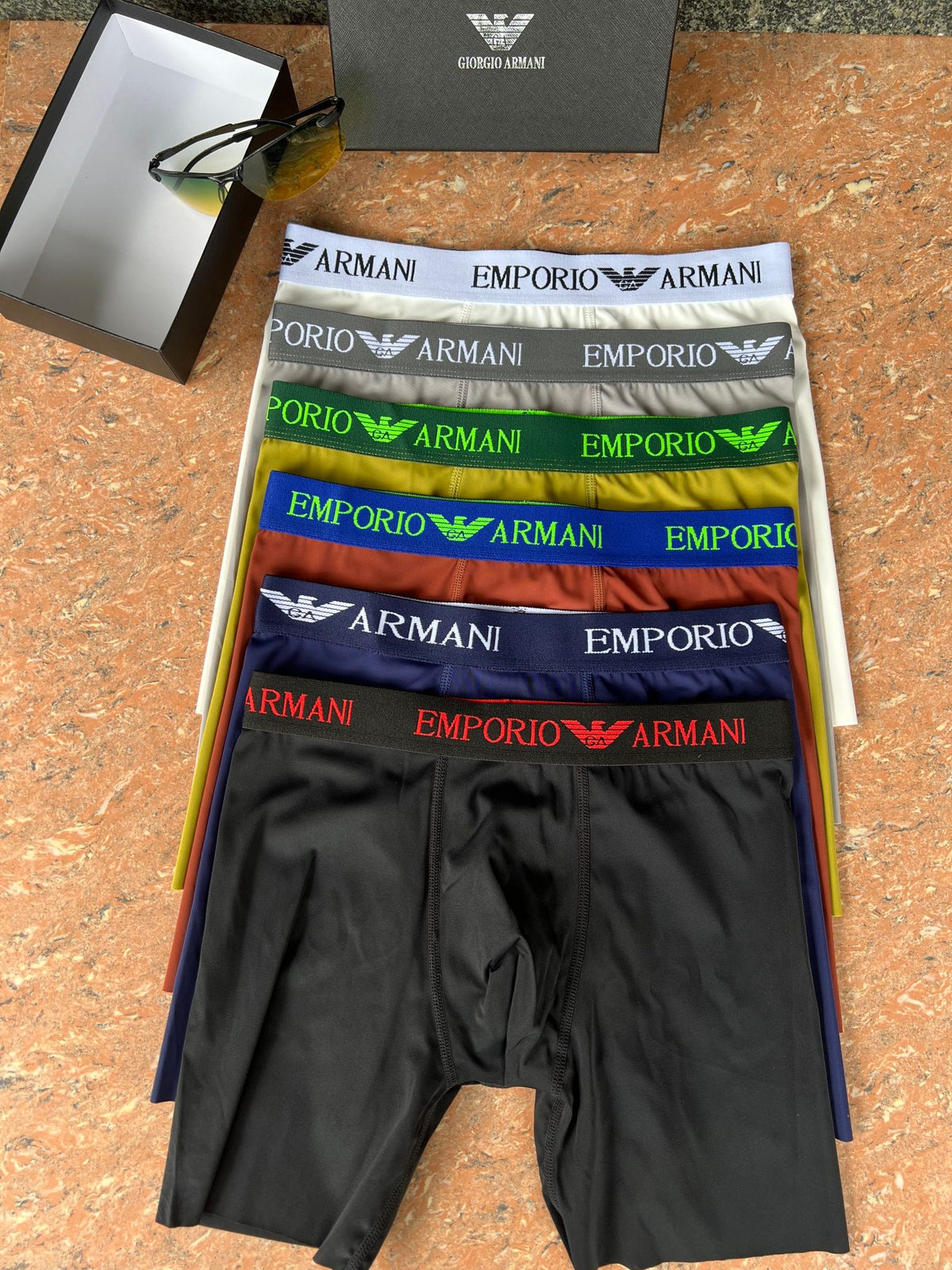 Emporio Armani Black Multicolour Letter Waistbands Long-Leg Boxer Briefs, image 1